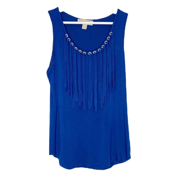 MICHAEL KORS Blue Tank Top with Fringe & Rivets, M - Picture 2 of 16
